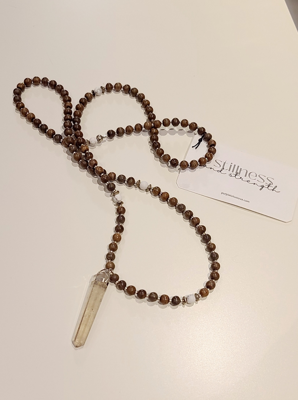 Crystal Pendant Brown Beaded Meditation Necklace